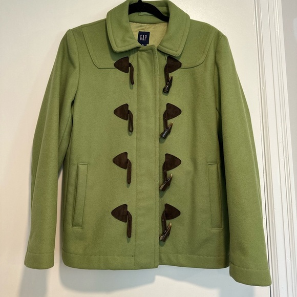 Gap Y2K Women’s size: medium. Green Wool Blend. Pea Coat. Full Zip up & Toggle - Picture 1 of 12